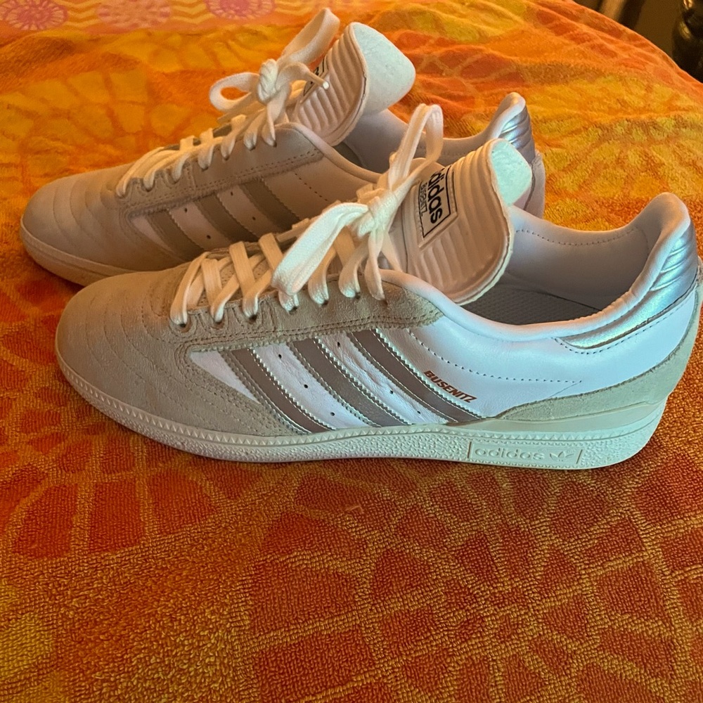 Adidas Busenitz White Silver Metallic-size 10.5 NWOB (model GY6900) 2022 edition